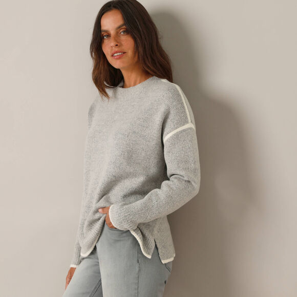 Pull bicolore en maille moelleuse  (gris chiné) Pull bicolore en maille moelleuse  (gris chiné)